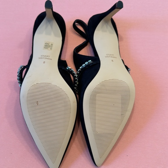New Stuart Weitzman Crystaline Suede Slingback Shoes. Size 8. Black - Picture 6 of 7